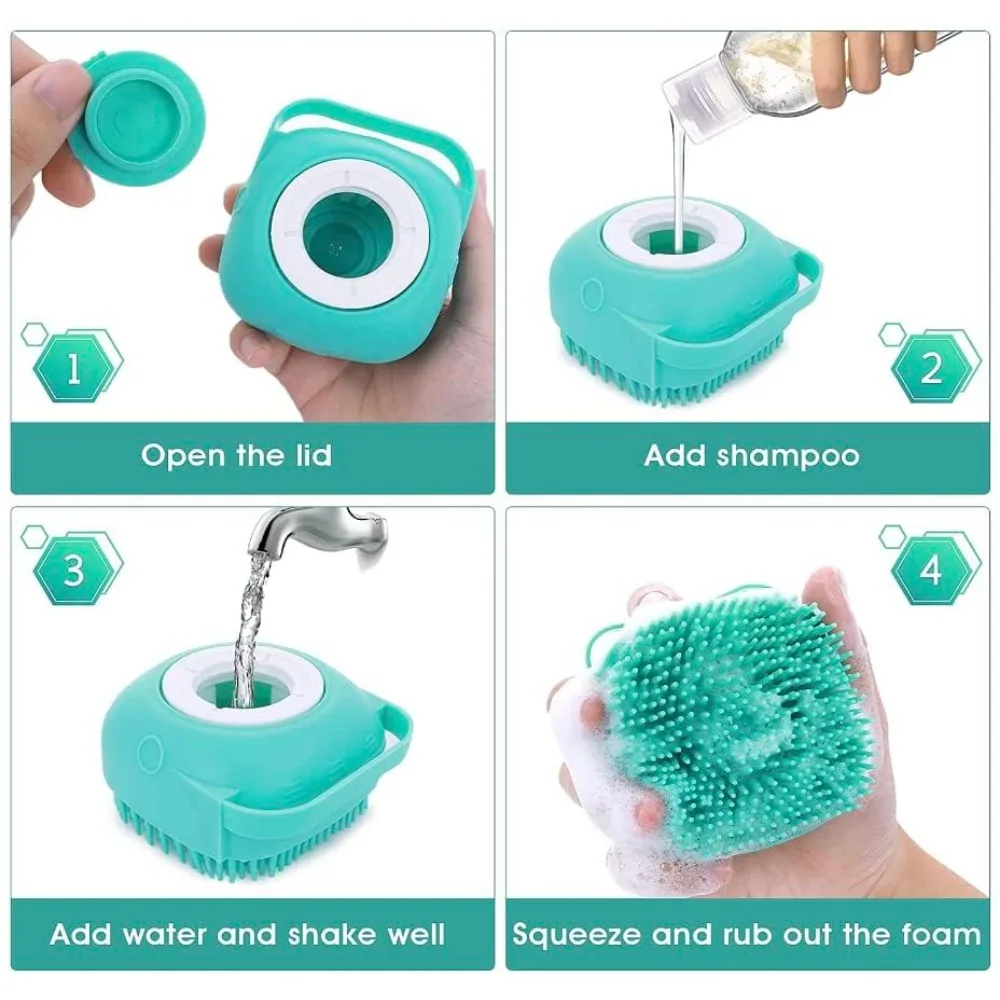 Pet Bath Massage Brush with Soft Silicone Bristles for Dogs, Cats & Puppies, Blue