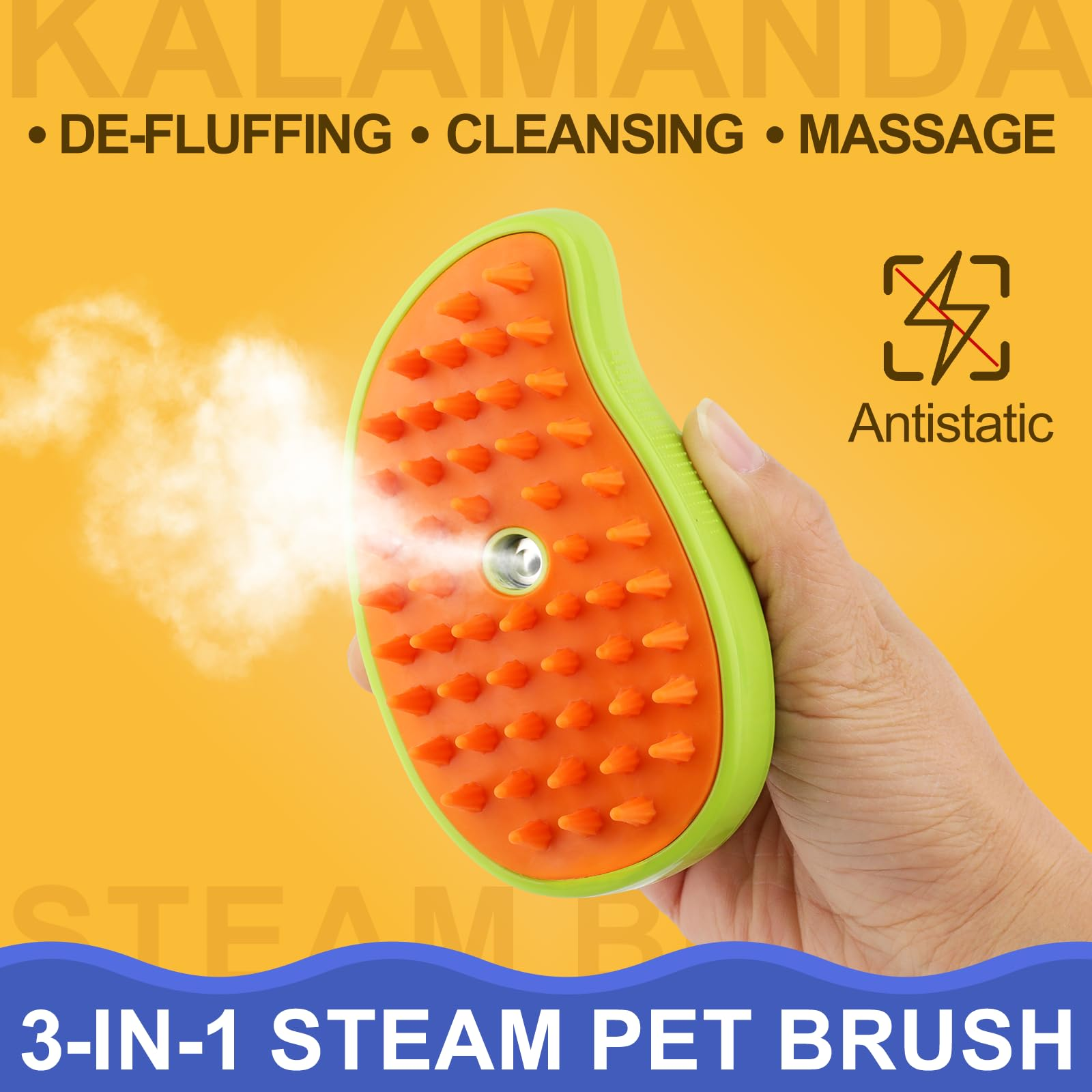3-in-1 Pet Steam Brush with Spray Mist, Silicone Massage Grooming Comb for Cats and Dogs, Detachable Design, Mango Green