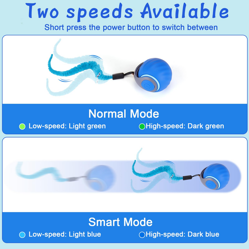 Automatic Interactive Cat Toy Ball – Rechargeable Cat Enrichment Toy with 3 Tails, 2 Speed Modes & Intelligent Play for Indoor Cats, Blue
