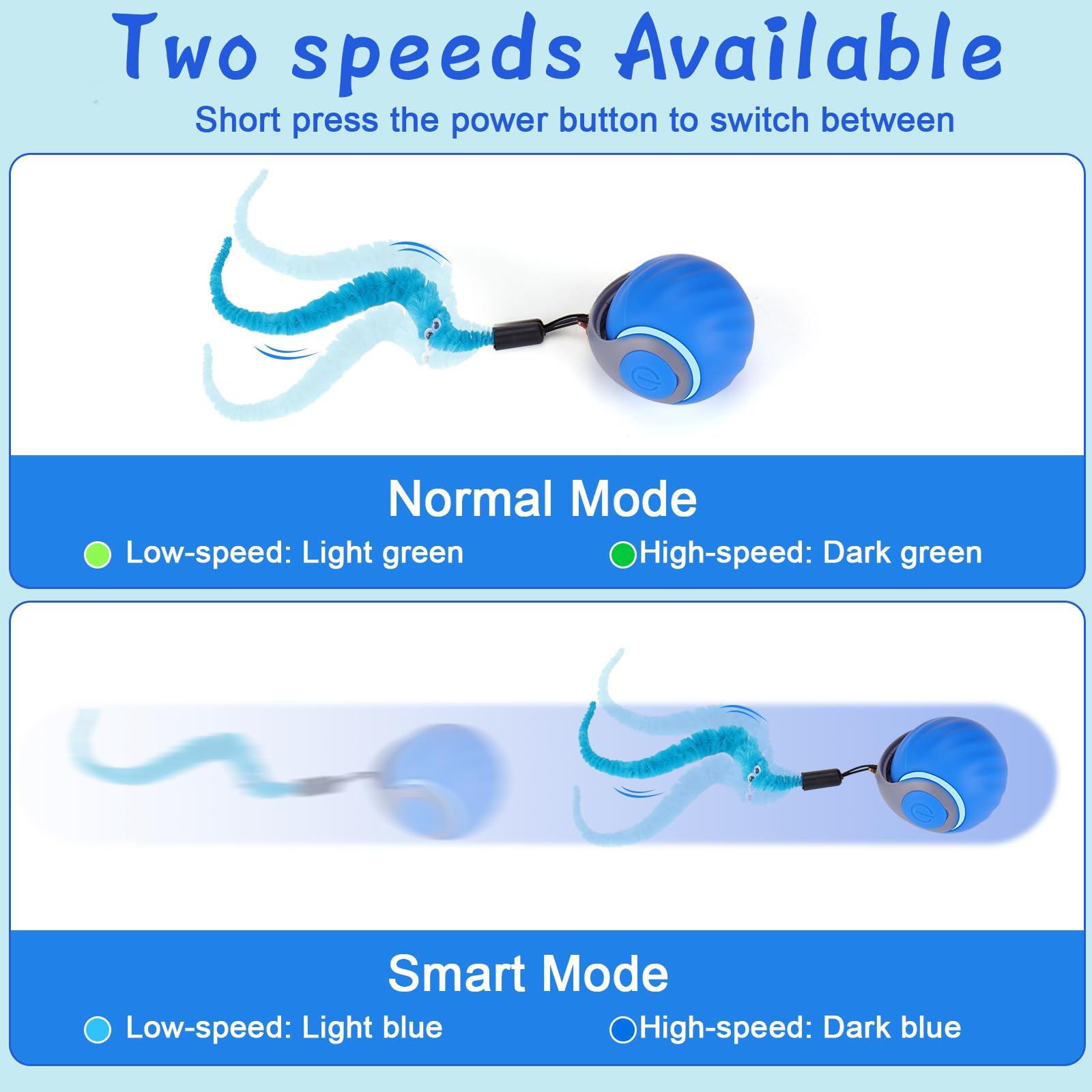 Automatic Interactive Cat Toy Ball – Rechargeable Cat Enrichment Toy with 3 Tails, 2 Speed Modes & Intelligent Play for Indoor Cats, Blue
