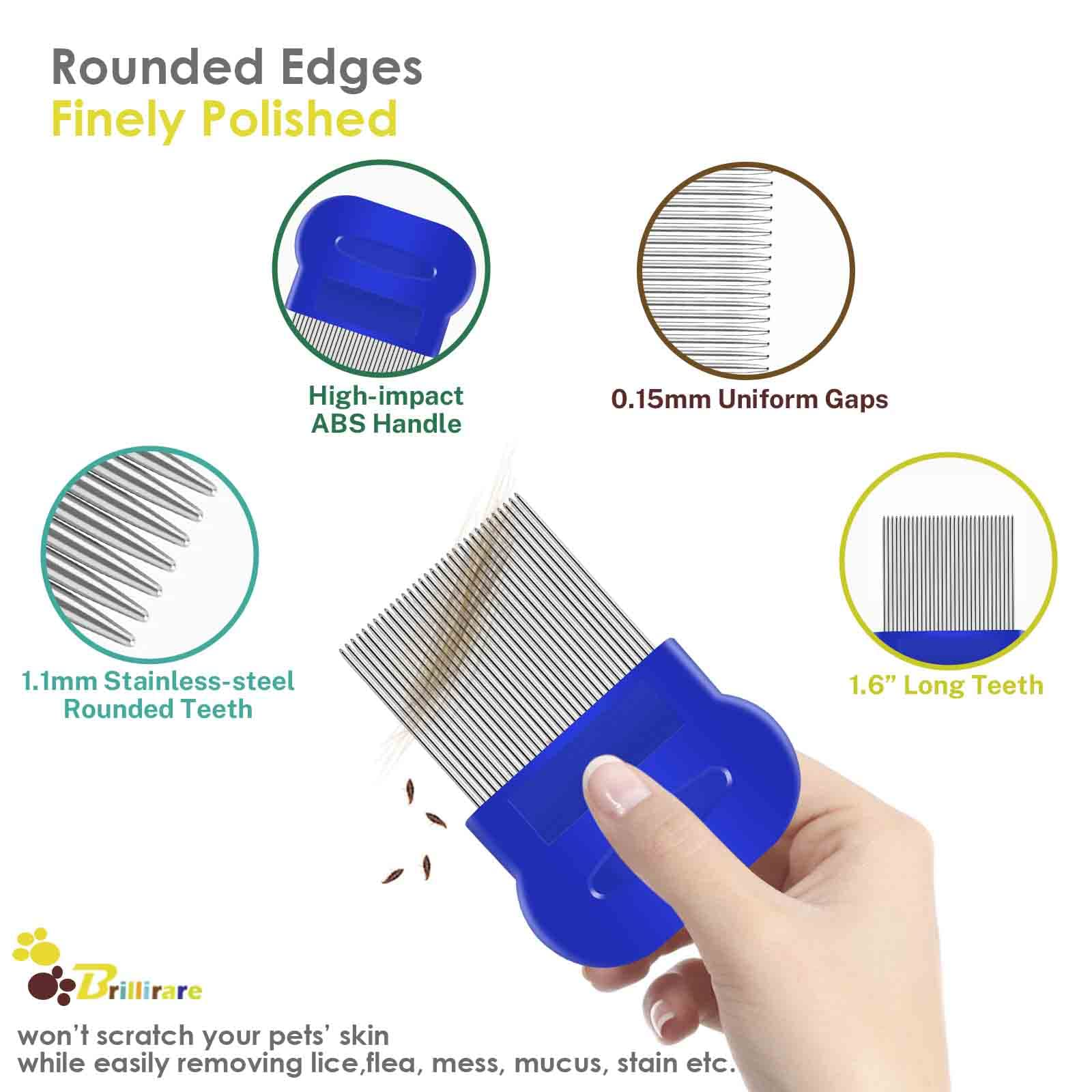 4 Pack Pet Grooming Comb Set with Stainless Steel Rounded Teeth, Double-Sided Flea & Lice Comb for Dogs, Cats & Small Pets