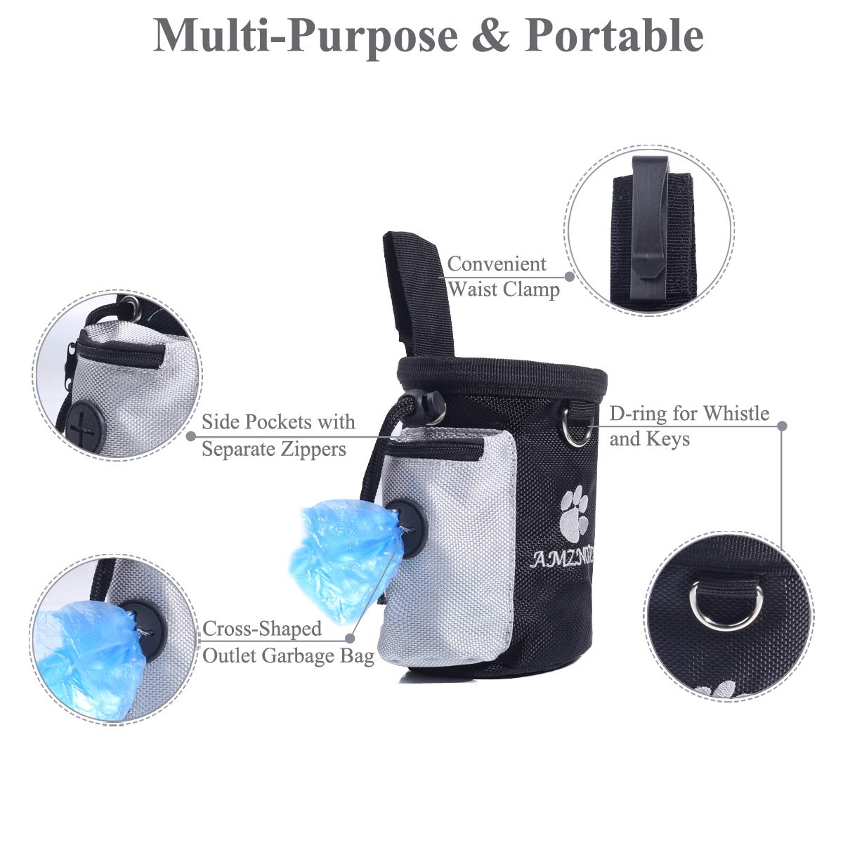 Dog Treat Training Pouch with Adjustable Waist Belt, Belt Clip & Dual Storage Pockets, 3 Cup Capacity for Walking and Pet Training