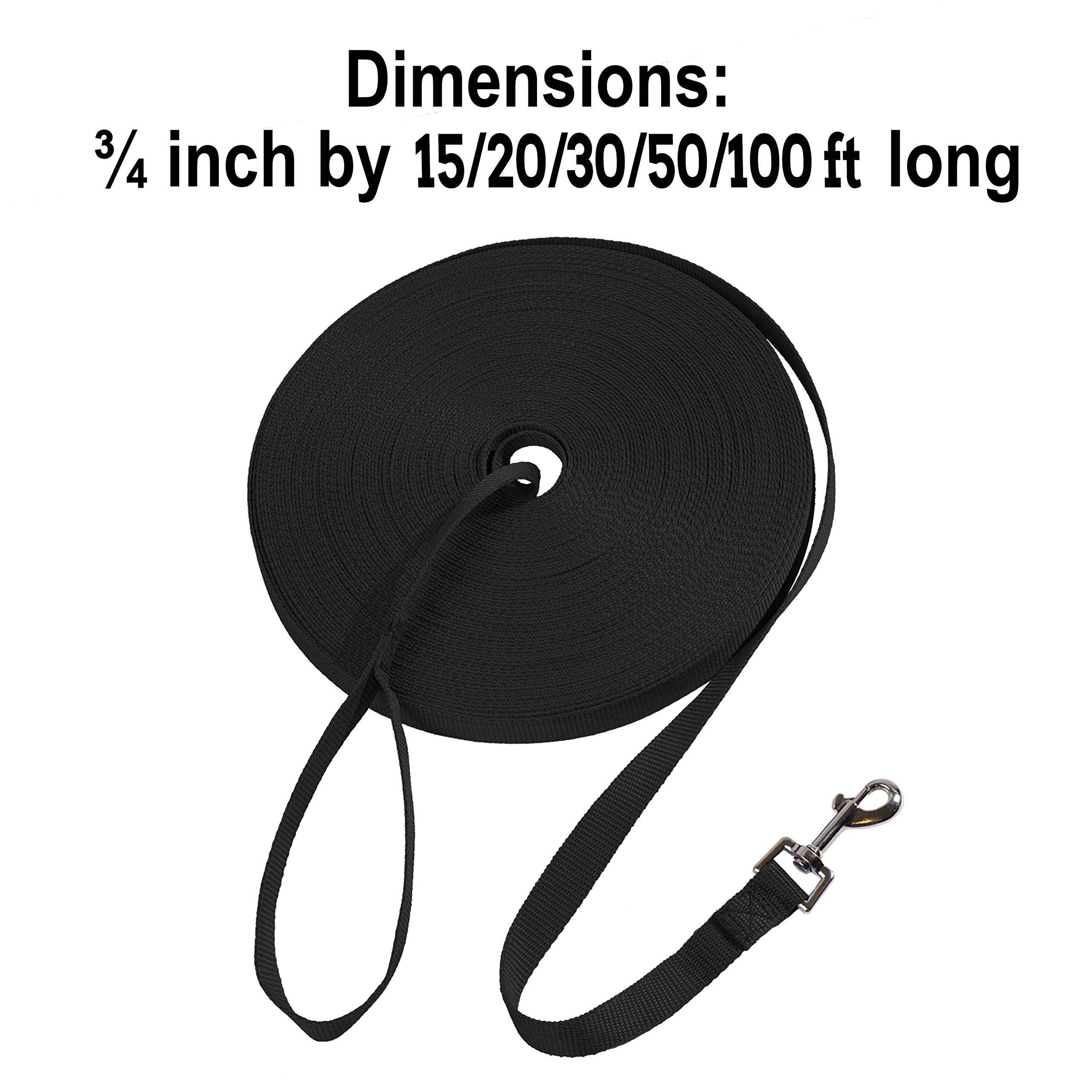 Long Dog Training Leash 30 ft, Nylon Recall Training Lead with Swivel Bolt Snap, 3/4 in Wide for Obedience Training, Hiking, Camping & Outdoor Play