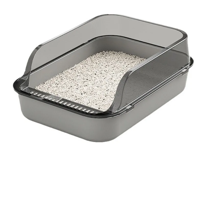 Semi Covered Cat Litter Box with Removable Scoop, Plastic Anti-Tracking Pet Toilet for Odor Control