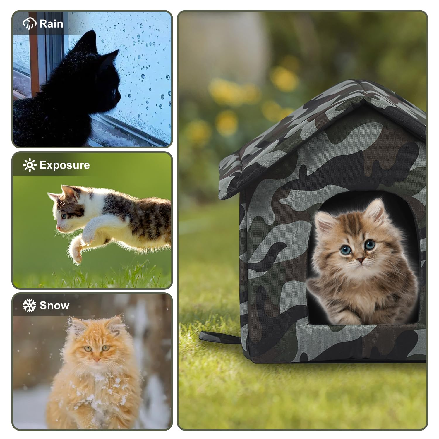 Outdoor Cat House for Outdoor Cats – Waterproof 600D Oxford Feral Cat Shelter with Insulated Mat, Foldable Weatherproof Pet House for Winter, Green
