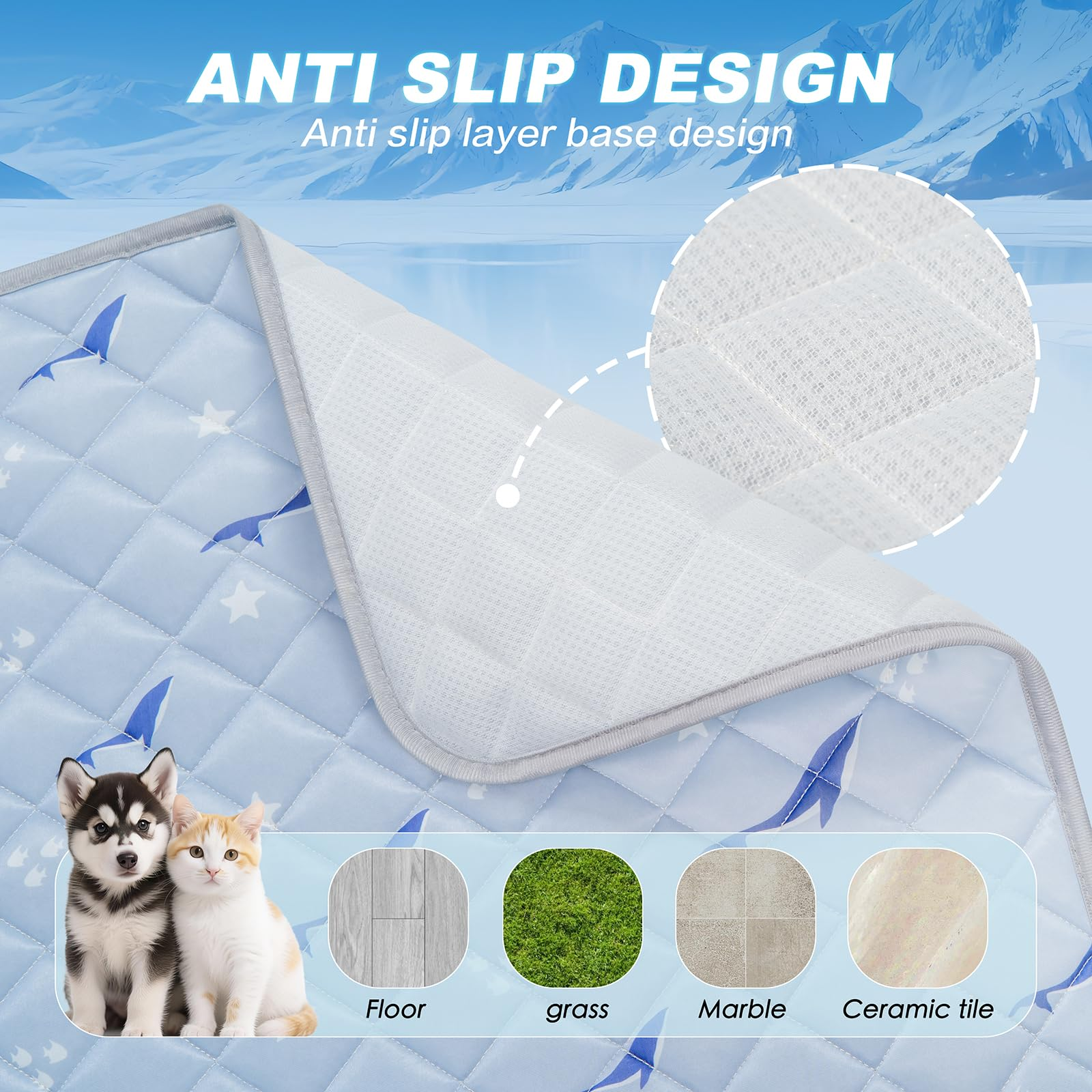 Dog Cooling Mat 21" x 27" – Breathable Gel-Free Cooling Pad with Non-Slip Base, Washable Portable Pet Mat for Dogs & Cats