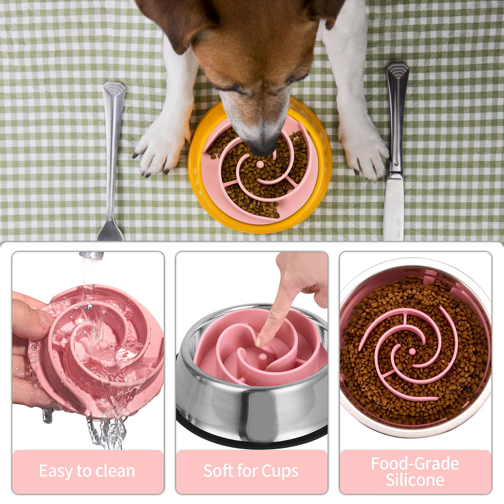 Silicone Slow Feeder Dog Bowl Insert – Soft Maze Feeder with Strong Suction Cups for Small, Medium & Large Dogs, Pink