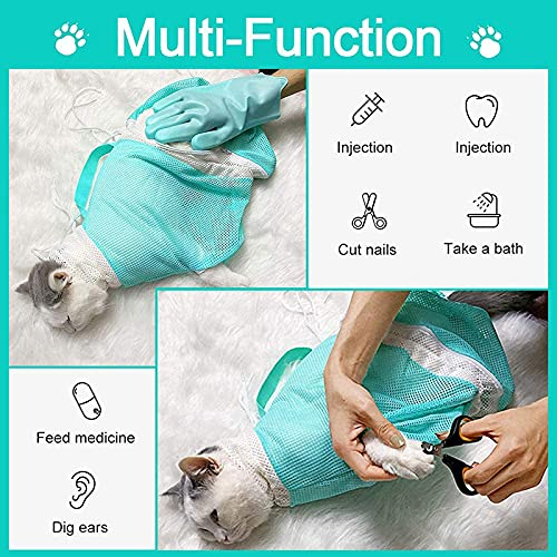Adjustable Cat Bathing & Grooming Bag, Breathable Pet Restraint Bag with Anti-Bite and Anti-Scratch Design, Green