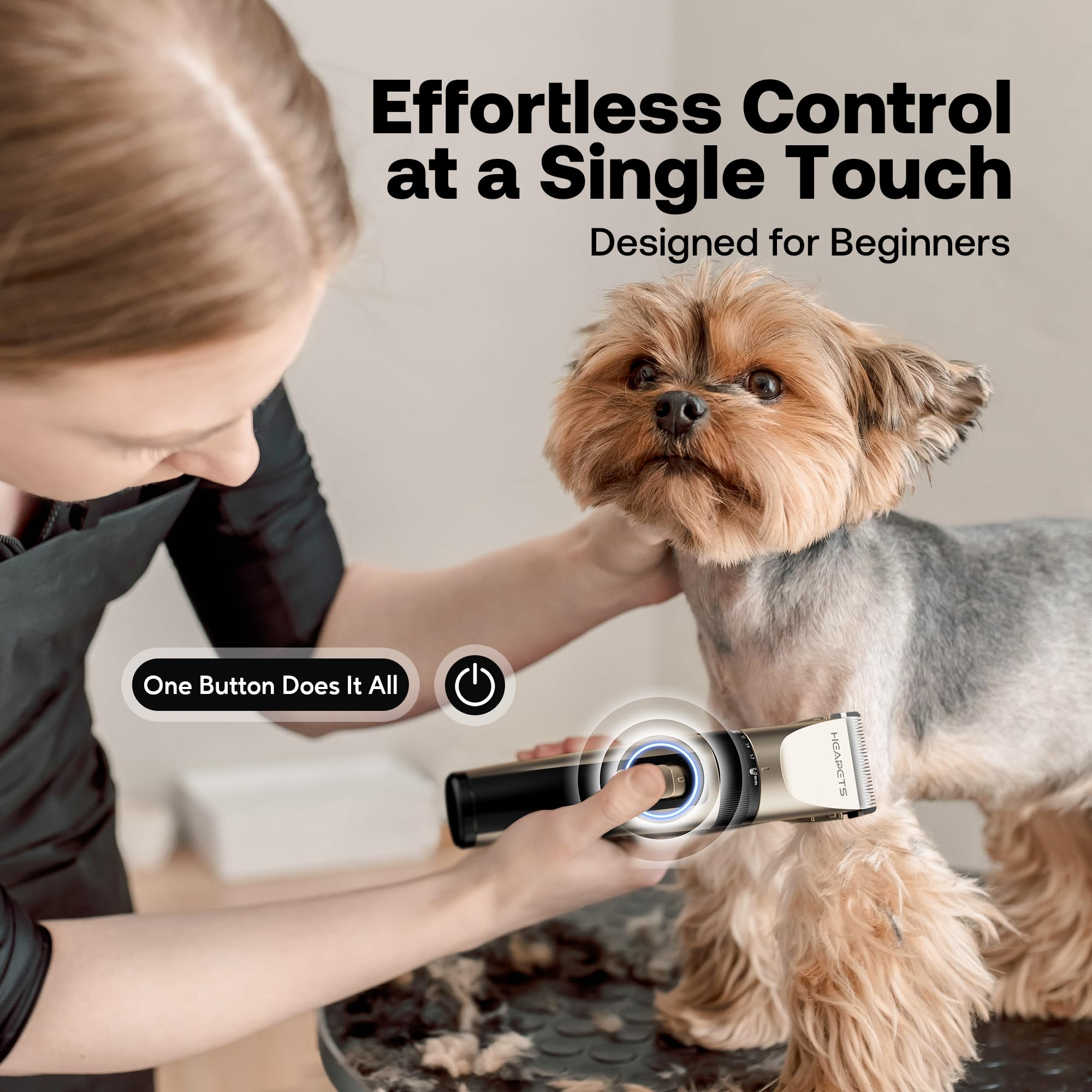 Cordless Dog Grooming Clippers – Rechargeable Low Noise Pet Hair Trimmer with Adjustable Guide Combs, Ceramic Blades for Dogs & Cats, Gold