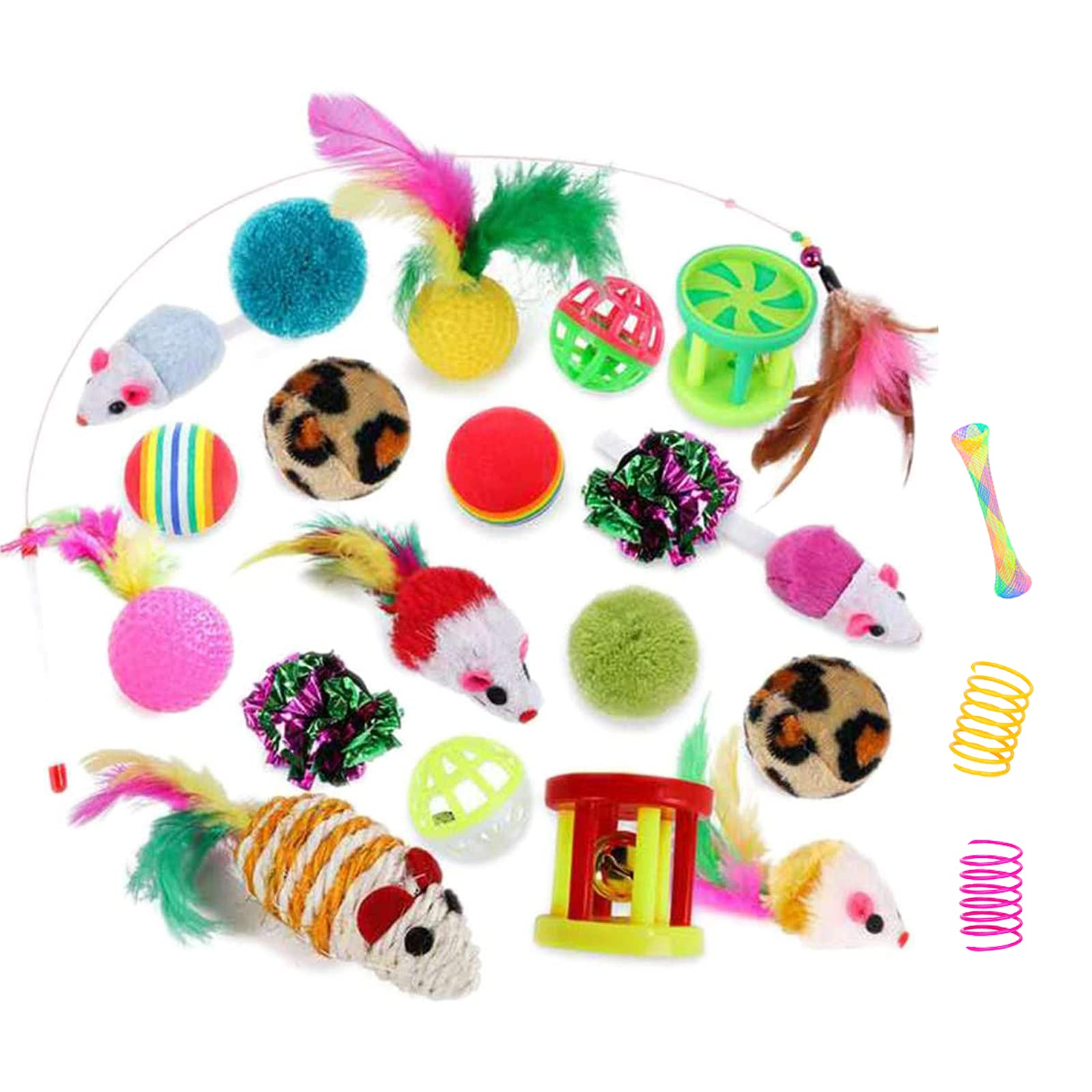 32 Piece Cat Toy Set with 3-Way Foldable Rainbow Tunnel, Feather Wand, Spring Toys, Balls, Mice & Interactive Kitten Play Accessories