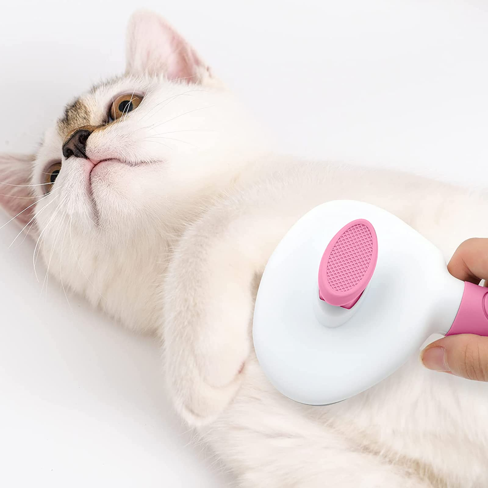 Self-Cleaning Pet Grooming Brush with Metal Comb, One-Click Hair Release, Stainless Steel Pins for Cats, Dogs & Rabbits, Pink