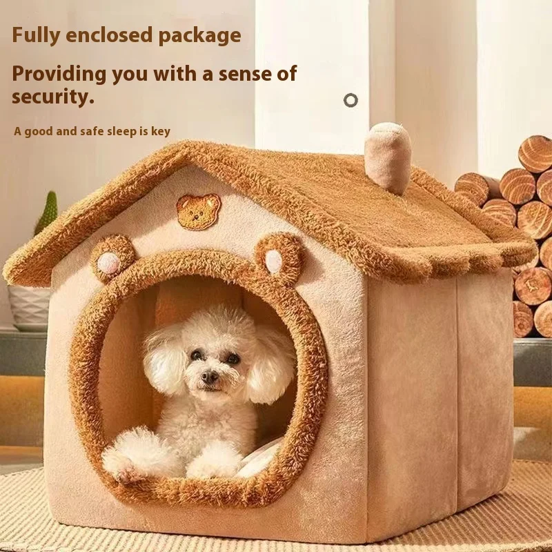 All Season Dog House Style Pet Bed, Removable Washable Indoor Bed for Small Dogs & Cats