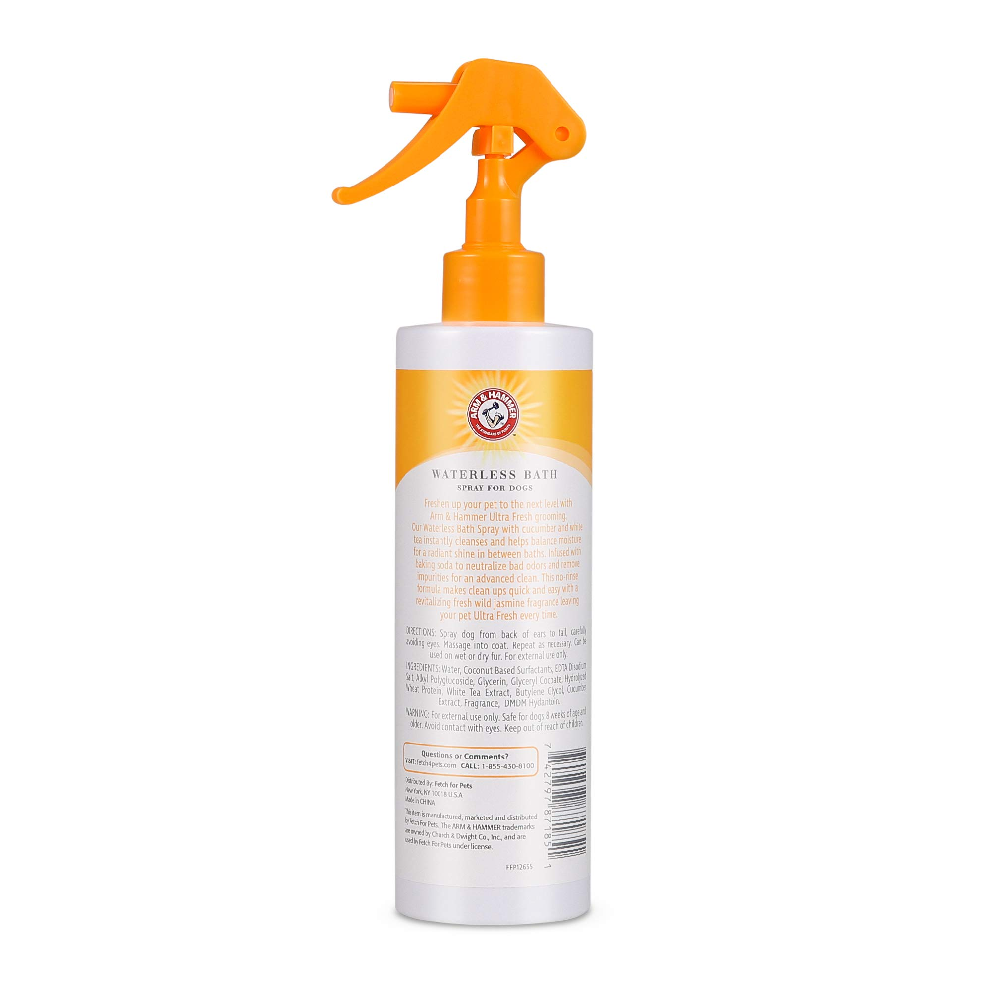 Waterless No-Rinse Dog Bath Spray with Baking Soda, White Jasmine Scent Dry Dog Shampoo for Between-Bath Coat Freshening, 10 fl oz