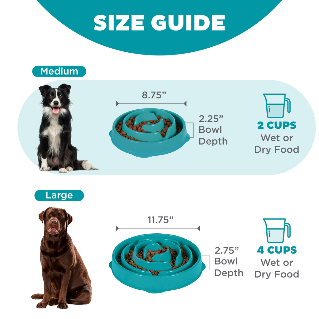 Slow Feeder Dog Bowl 2 Cup Capacity – Non-Slip Puzzle Feeding Bowl for Small & Medium Dogs and Cats, Food-Safe, Turquoise