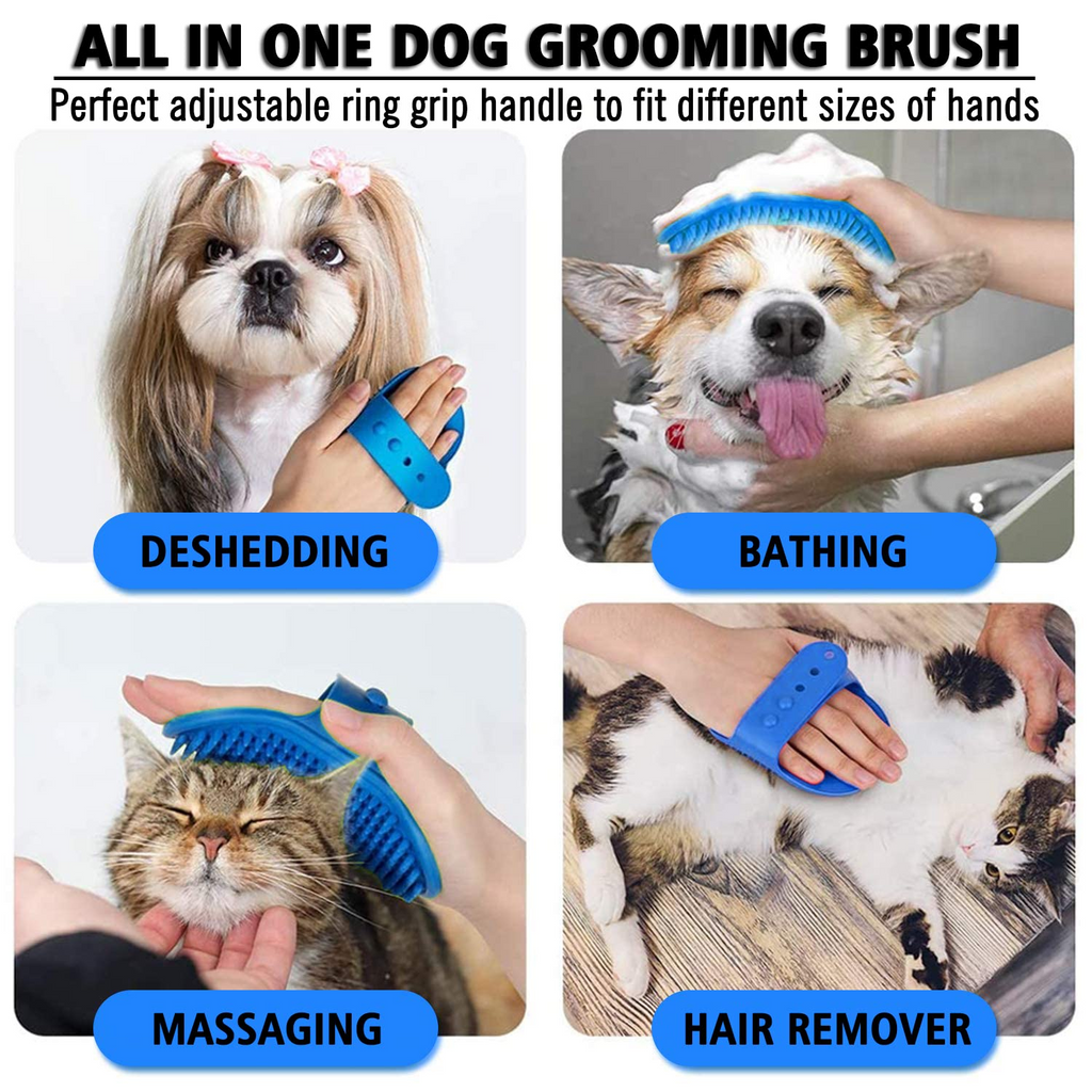 2 Pack Pet Grooming & Bath Brush with Adjustable Ring Handle, Soft Rubber Shampoo Brush for Long and Short Haired Dogs and Cats