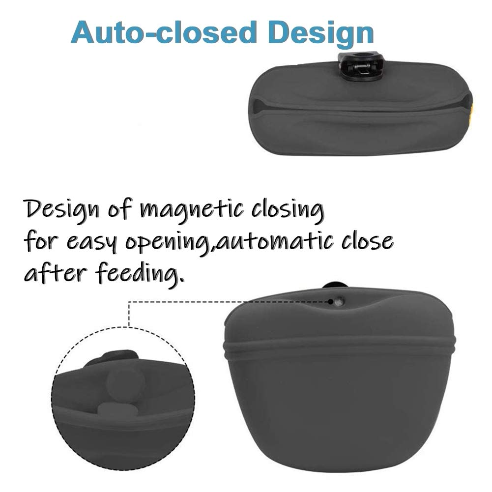 Silicone Dog Treat Pouch with Magnetic Closure and Waist Clip, Portable Training Treat Bag, Food Grade Silicone for Walking & Pet Training