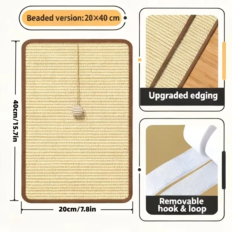 Standing Sisal Cat Scratcher with Hanging Ball, Space-Saving Cat Scratching Post for Indoor Cats, Furniture Protection