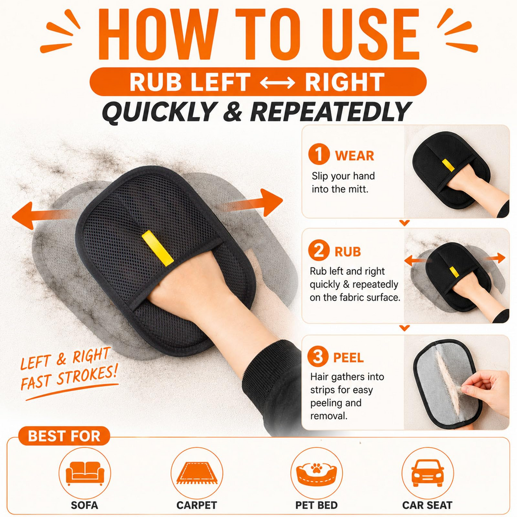 Reusable Pet Hair Removal Glove with Electrostatic Fabric, Washable Fur Remover Mitt for Couch, Carpet, Car Seat & Pet Beds, Black