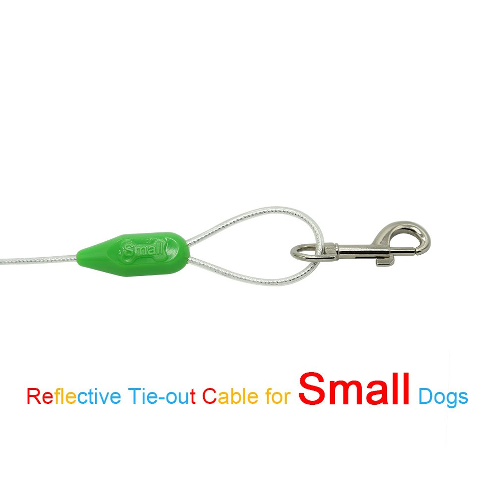 25 ft Reflective Dog Tie-Out Cable for Dogs Up to 35 lbs, Steel Cable with Swivel Clips, Anti-Rust Vinyl Coating for Outdoor Use