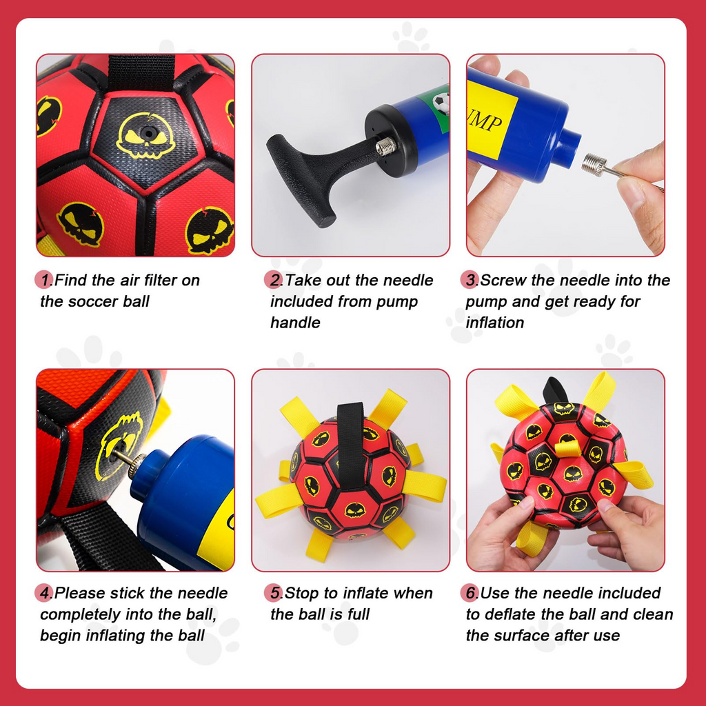 Interactive Dog Soccer Ball Toy with Straps – 6-Inch Durable Waterproof Fetch Ball with Pump for Indoor & Outdoor Play