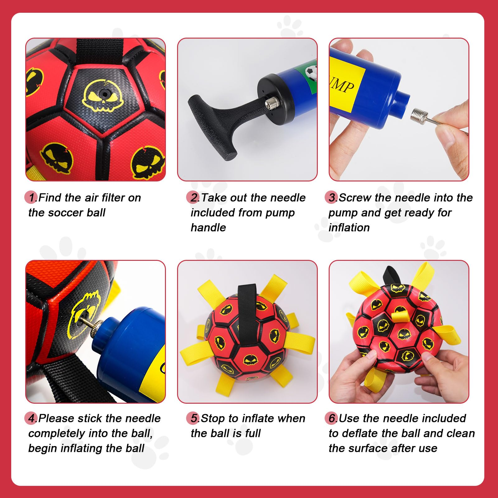 Interactive Dog Soccer Ball Toy with Straps – 6-Inch Durable Waterproof Fetch Ball with Pump for Indoor & Outdoor Play