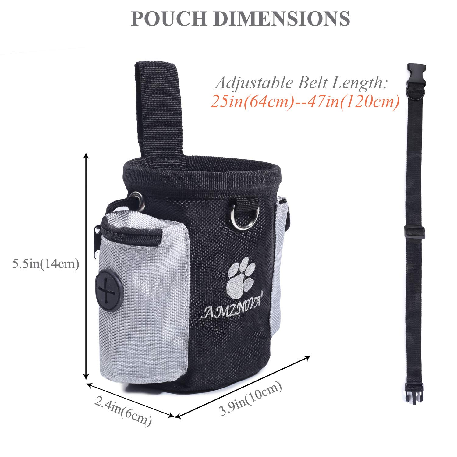 Dog Treat Training Pouch with Adjustable Waist Belt, Belt Clip & Dual Storage Pockets, 3 Cup Capacity for Walking and Pet Training