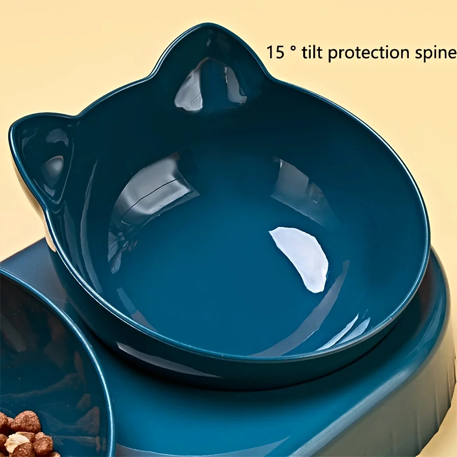 3-in-1 Tilted Pet Food & Water Bowl Set with Gravity Water Feeder, Ear-Shaped Cat & Small Pet Feeding Station