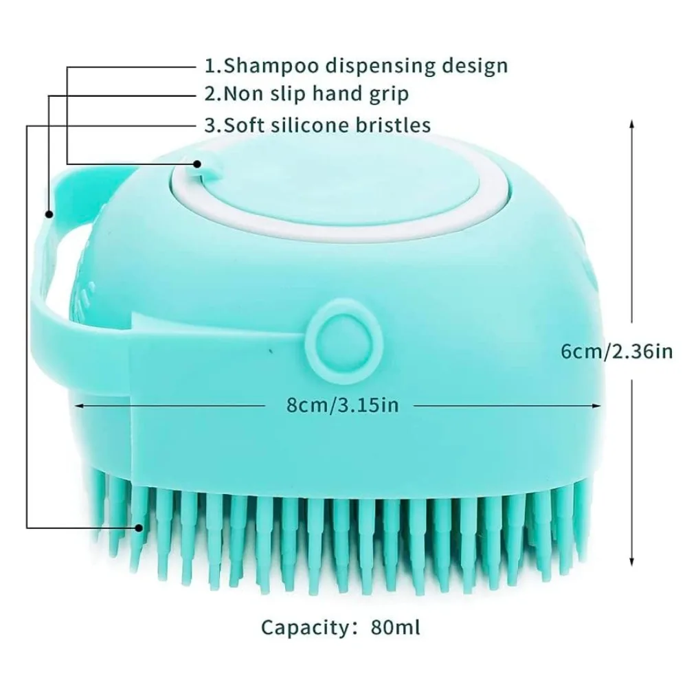 Pet Bath Massage Brush with Soft Silicone Bristles for Dogs, Cats & Puppies, Blue