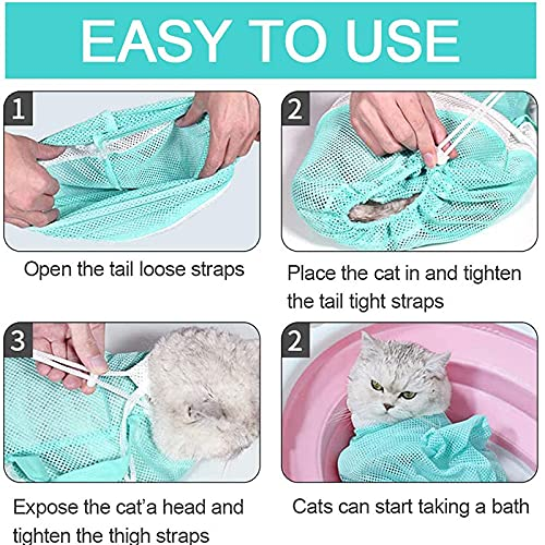 Adjustable Cat Bathing & Grooming Bag, Breathable Pet Restraint Bag with Anti-Bite and Anti-Scratch Design, Green