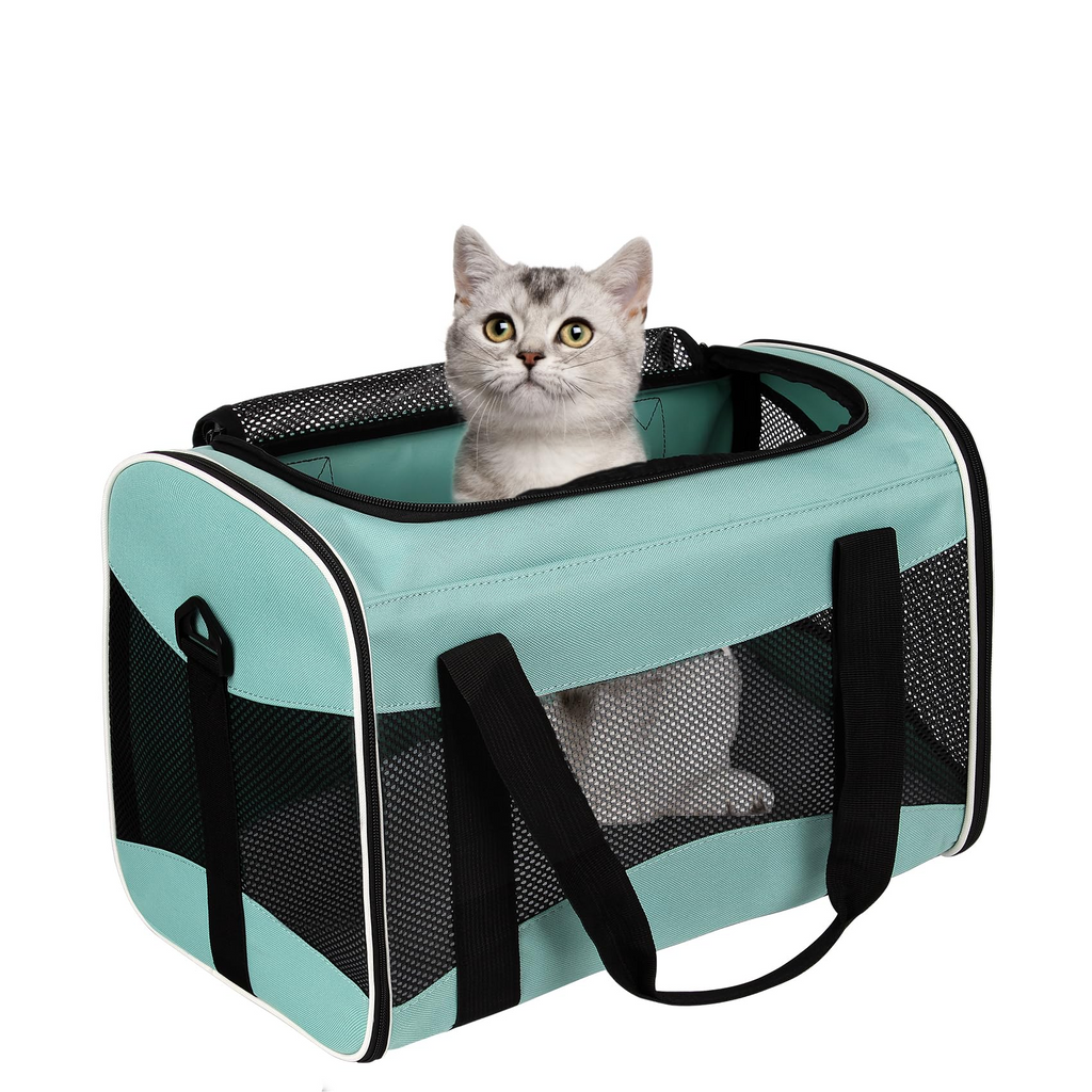 Soft-Sided Pet Carrier for Cats & Small Dogs – TSA Airline Approved Collapsible Travel Carrier with Washable Bed, Mesh Panels & Shoulder Strap, 17 x 11 x 11 Inches