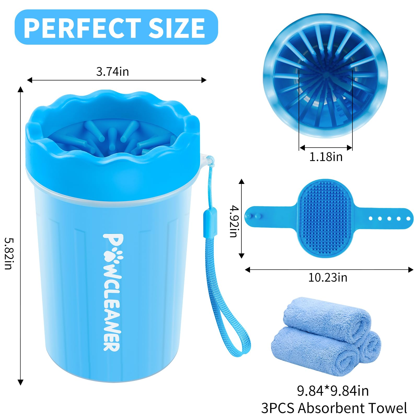 7-in-1 Dog Paw Cleaner for Dogs & Cats – Portable Paw Washer Kit with Bath Brush, 2 Toothbrushes & 3 Absorbent Towels, Medium, Blue