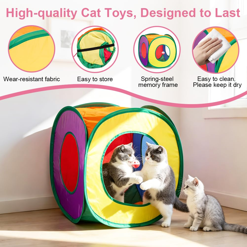 33-Pack Cat Toys for Indoor Cats – Collapsible Cat Tunnel with Feather Wand, Balls, Springs, Mice & Interactive Kitten Play Set
