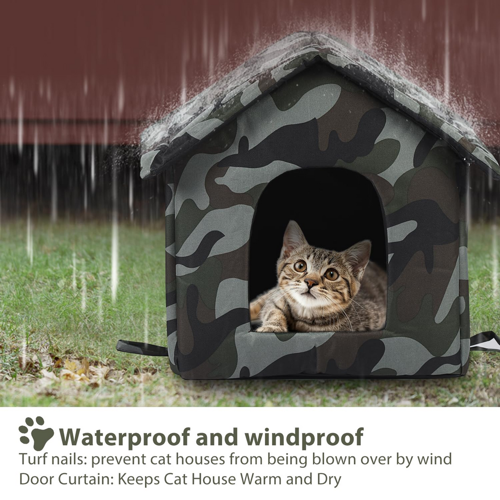 Outdoor Cat House for Outdoor Cats – Waterproof 600D Oxford Feral Cat Shelter with Insulated Mat, Foldable Weatherproof Pet House for Winter, Green