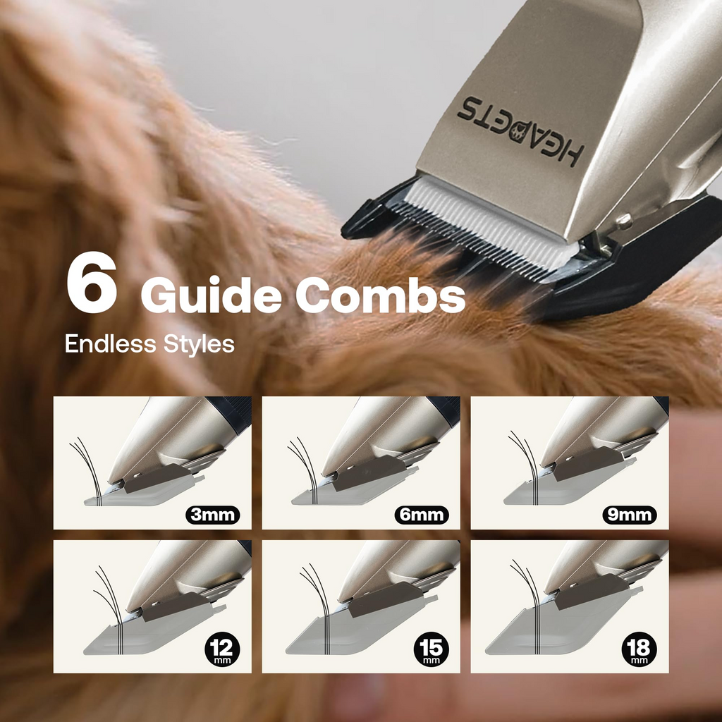 Cordless Dog Grooming Clippers – Rechargeable Low Noise Pet Hair Trimmer with Adjustable Guide Combs, Ceramic Blades for Dogs & Cats, Gold