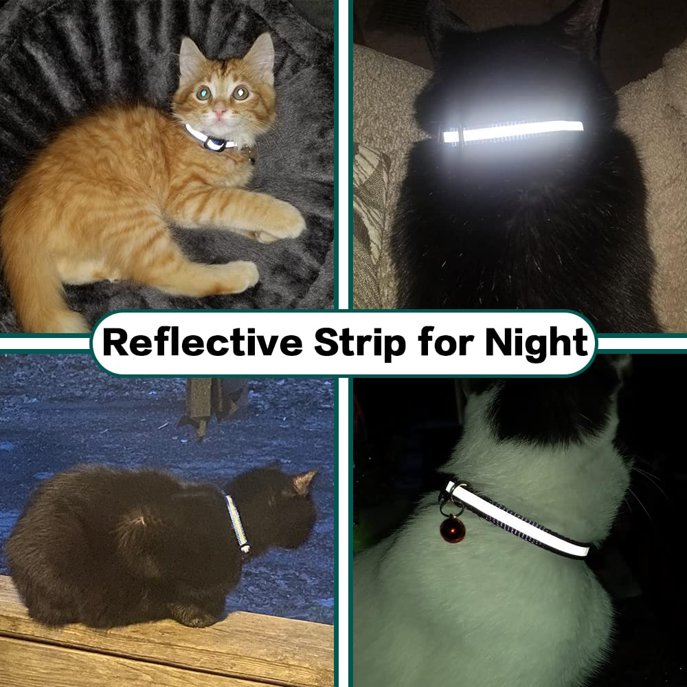 Reflective Breakaway Cat Collar with AirTag Holder, Adjustable Lightweight Nylon Collar with Bell, Waterproof AirTag Case, Black