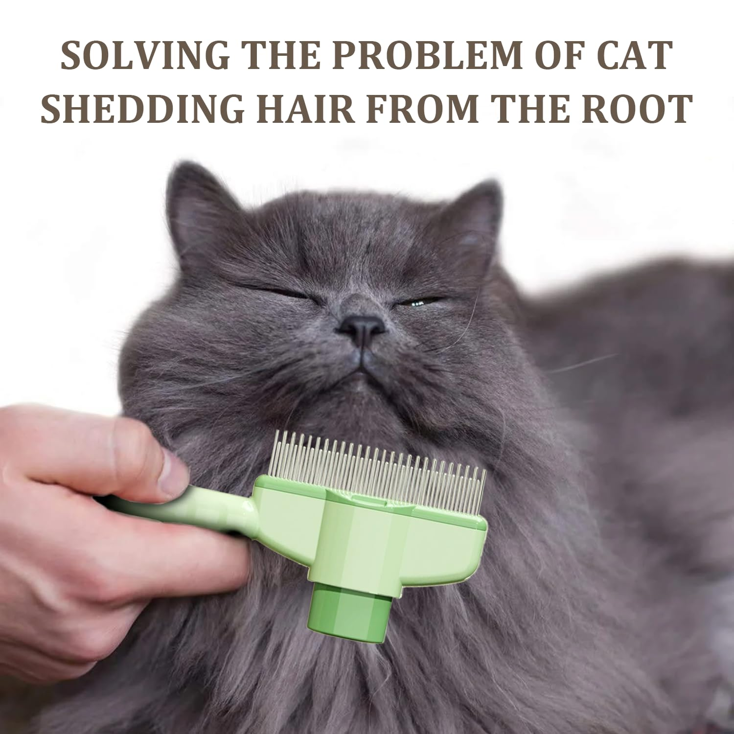 2-Pack Self-Cleaning Pet Grooming Comb Set with Release Button, Stainless Steel Pins for Cats & Dogs, Green & Yellow