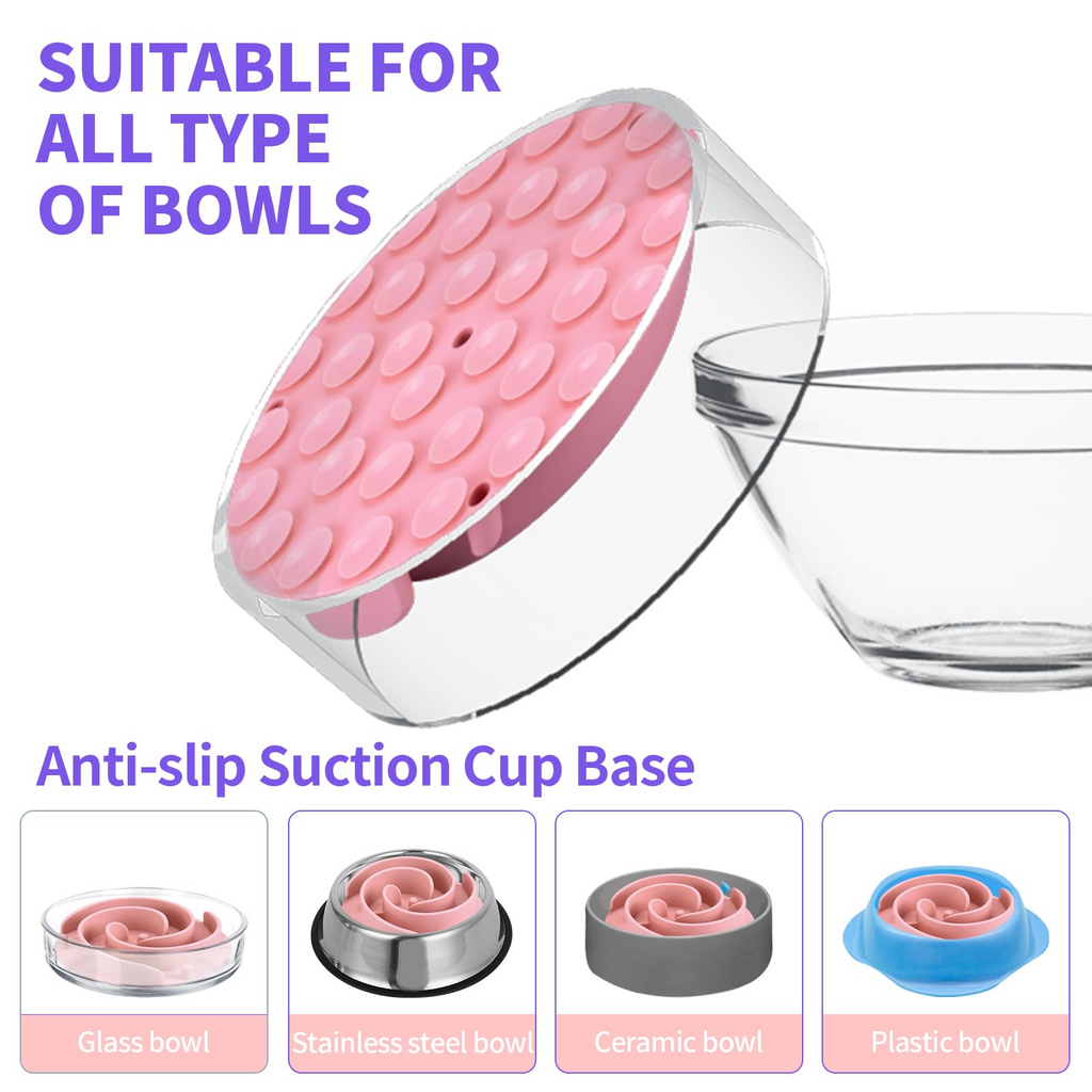 Silicone Slow Feeder Dog Bowl Insert – Soft Maze Feeder with Strong Suction Cups for Small, Medium & Large Dogs, Pink