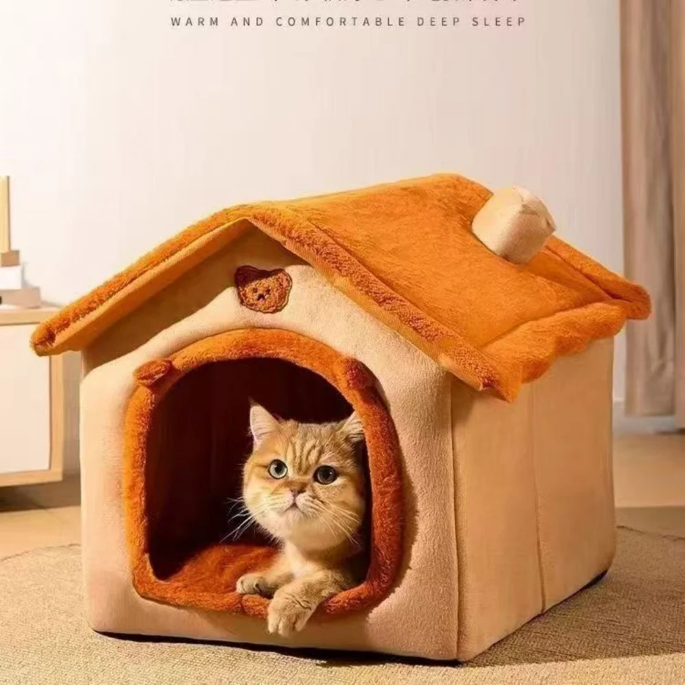 All Season Dog House Style Pet Bed, Removable Washable Indoor Bed for Small Dogs & Cats