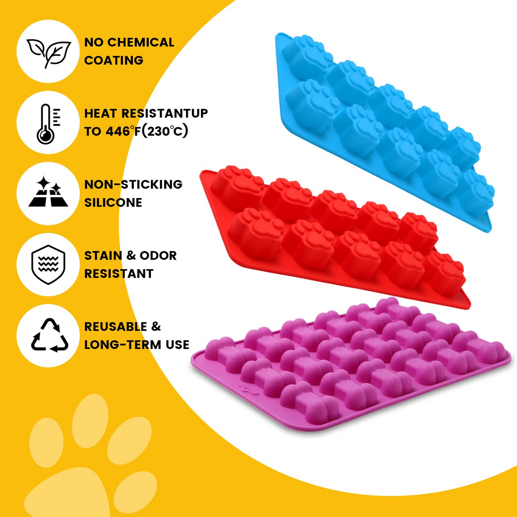 6-Pack Silicone Dog Paw & Bone Treat Molds – Non-Stick Food-Grade Baking Molds for Chocolate, Candy, Ice, Jelly, Biscuits & Homemade Pet Treats