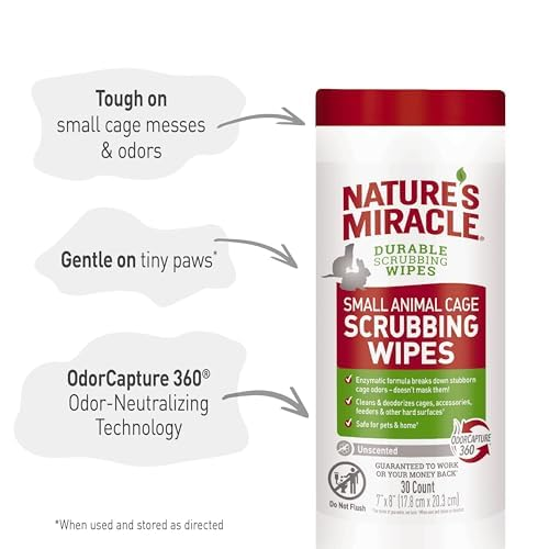 Small Animal Cage Cleaning Wipes – Enzymatic Scrubbing Wipes with Odor Control, Safe for Pet Cages, 30 Count