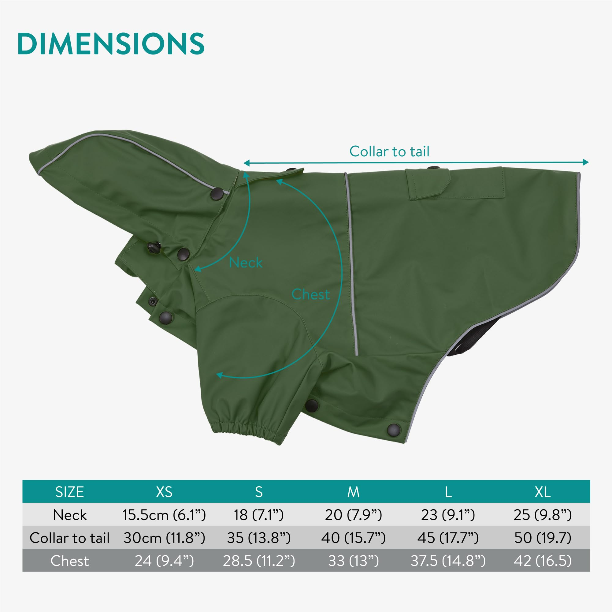 Waterproof Hooded Dog Rain Jacket with Removable Hood, Double-Layer Water-Resistant Dog Raincoat with Pocket, Size M, Green