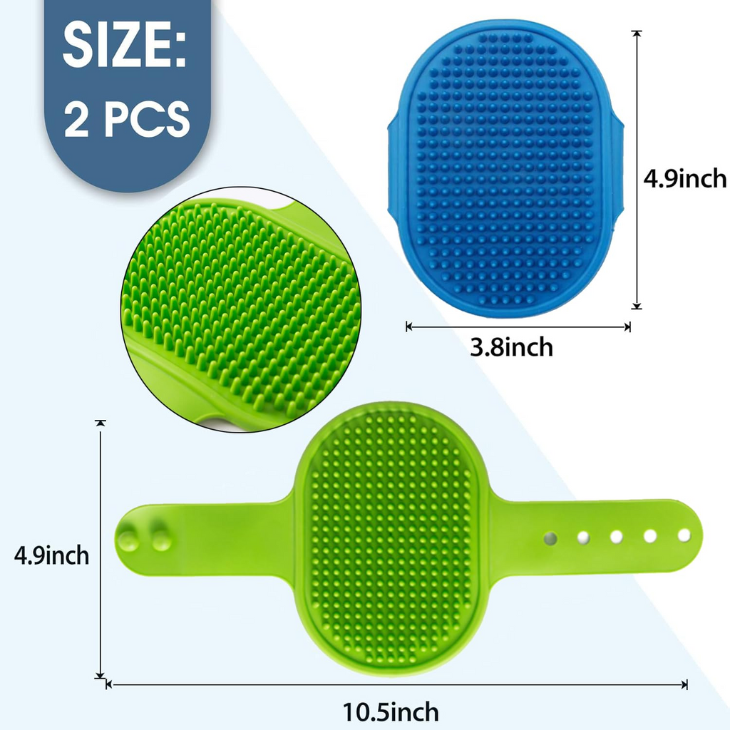 2 Pack Pet Grooming & Bath Brush with Adjustable Ring Handle, Soft Rubber Shampoo Brush for Long and Short Haired Dogs and Cats