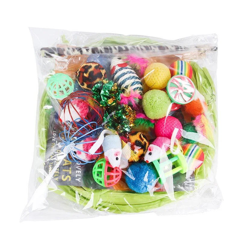 Kitten Toys Variety Pack with Cat Wand, Sisal Mouse, Bell Ball & Storage Bag, Interactive Cat Toy Set for Indoor Cats