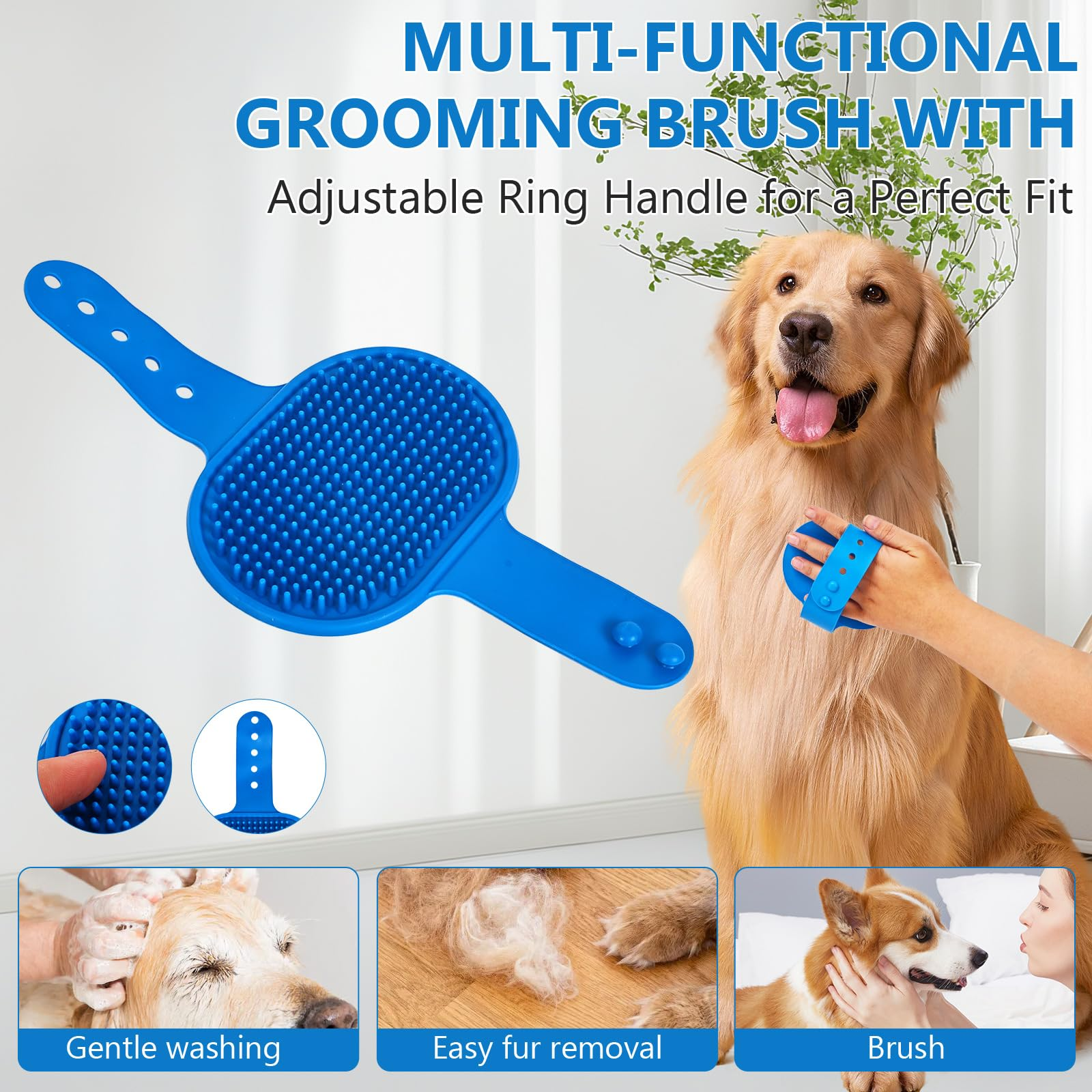 6 Piece Pet Grooming Kit with Silicone Bath Gloves, Dog & Cat Bath Brush Set, Pet Comb, Facial Brush and Finger Toothbrush