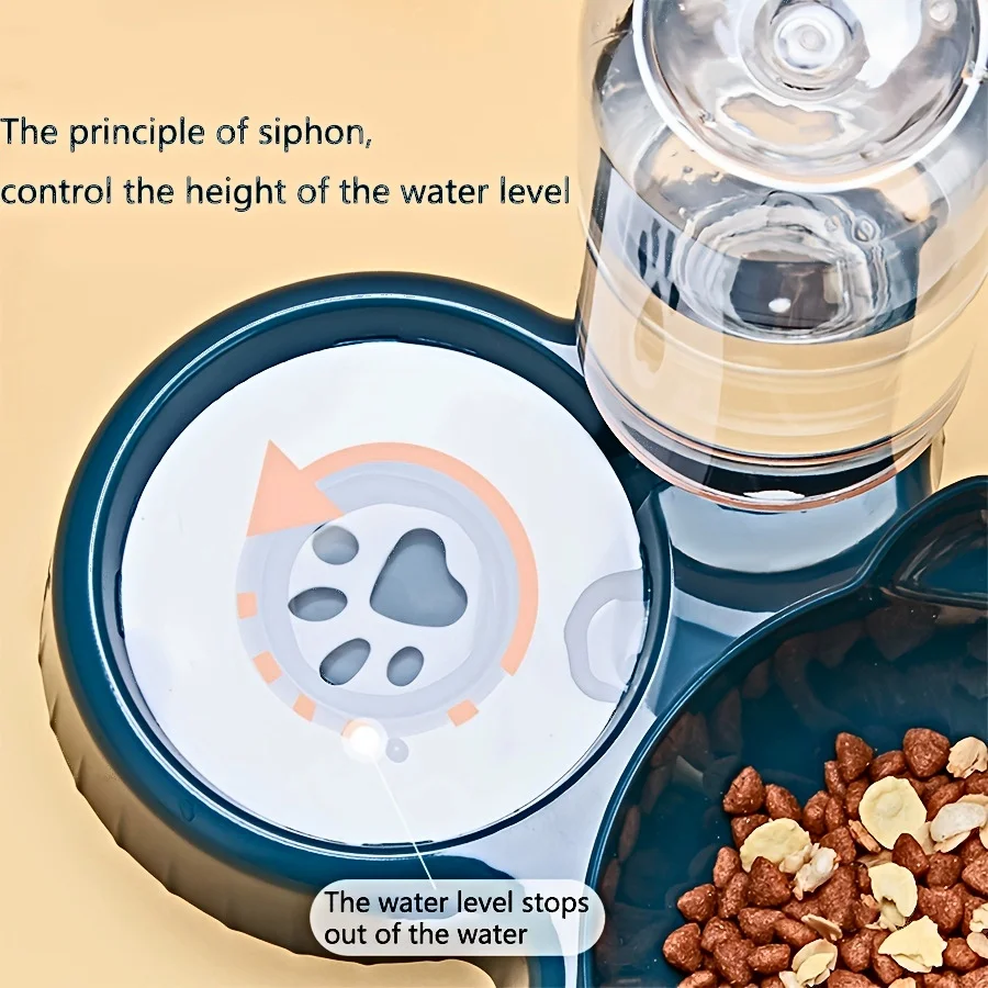 3-in-1 Tilted Pet Food & Water Bowl Set with Gravity Water Feeder, Ear-Shaped Cat & Small Pet Feeding Station