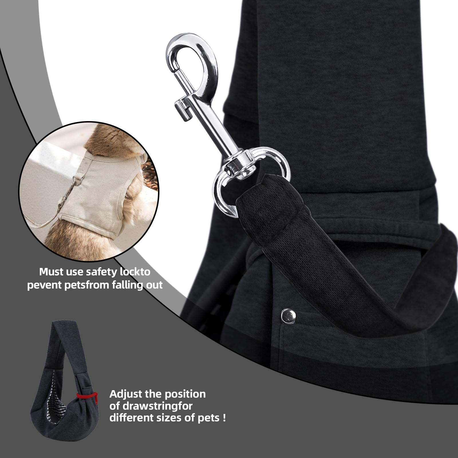 Reversible Dog Carrier Sling for Small Dogs & Cats – Hands-Free Pet Carrier with Safety Harness, Storage Pocket, Machine Washable, Black