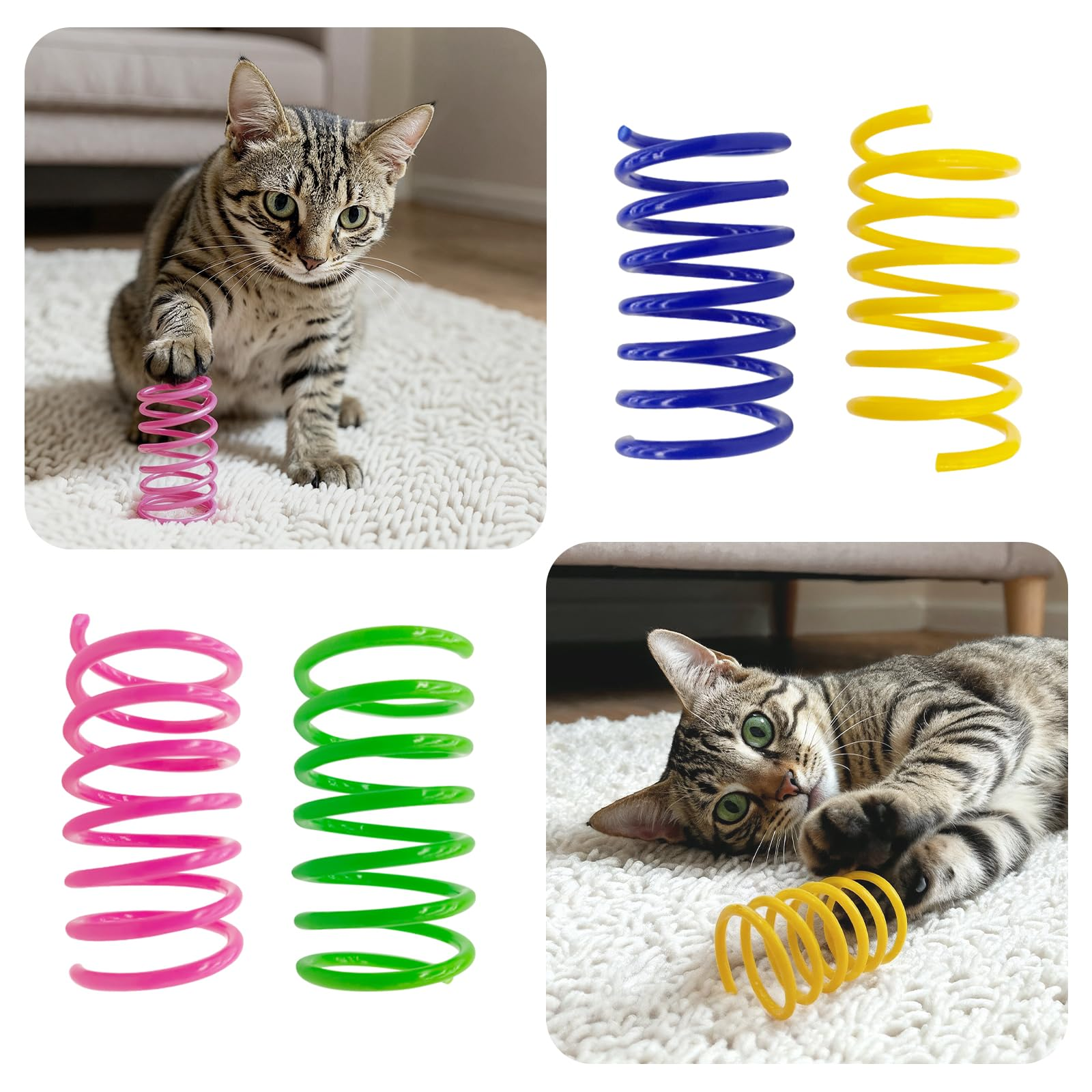 12 Pack Cat Spring Toys, Colorful Durable Plastic Spiral Springs for Indoor Cats & Kittens, Interactive Chase and Swat Toy Set