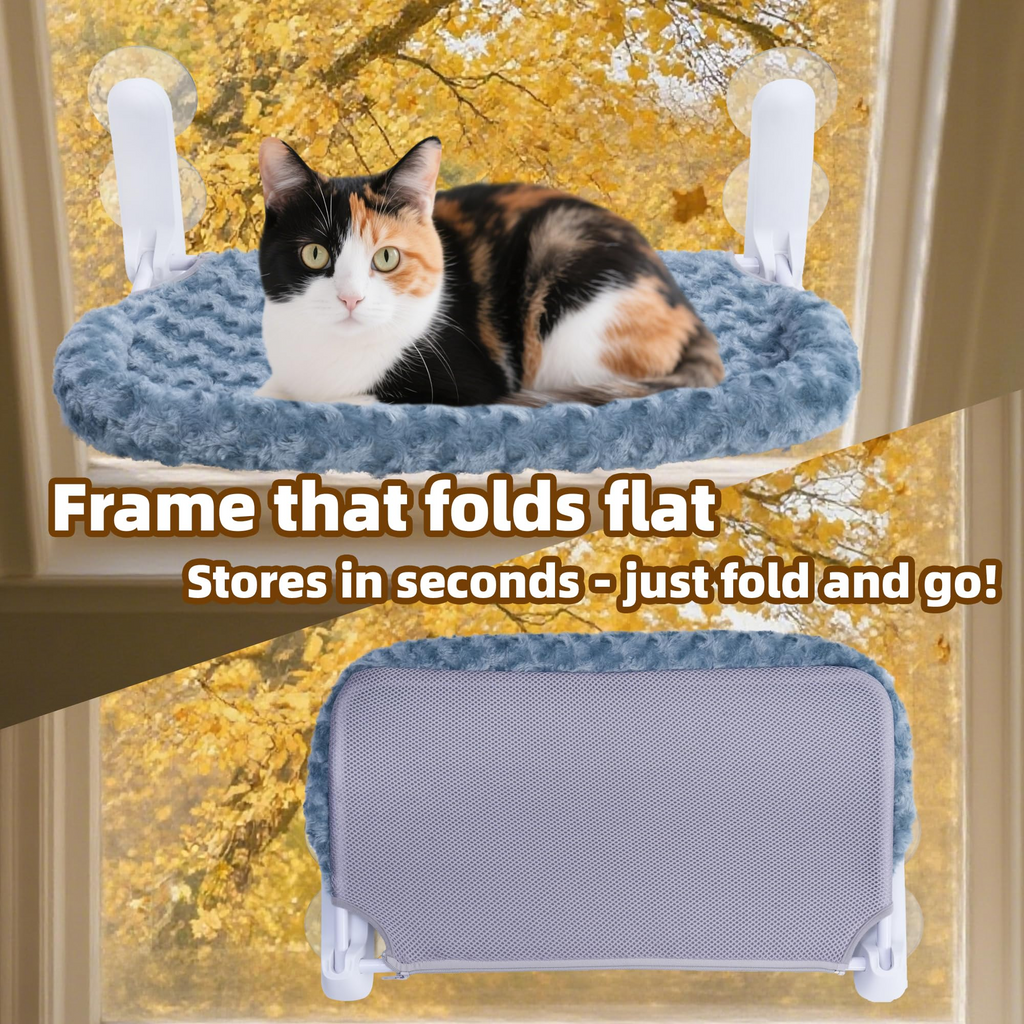Cat Window Perch with Cushion Rim, Portable Wall Hammock with Heavy-Duty Suction Cups, Plush & Breathable Design, Green