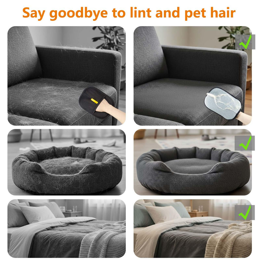 Reusable Pet Hair Removal Glove with Electrostatic Fabric, Washable Fur Remover Mitt for Couch, Carpet, Car Seat & Pet Beds, Black
