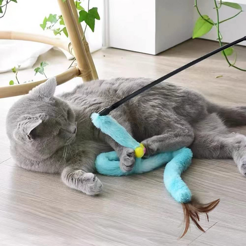 3 Pack Rainbow Cat Wand Toys with Plush Ball and Bell, Interactive Feather Teaser Toy for Indoor Cats and Kittens